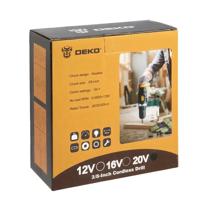 DEKO DEKO Дрель-шуруповерт Deko DKCD20FU-Li, 20 В, 1.5 Ач, Li-lon, 42 Нм, 350/1350 об/мин дрель/шуруповерт-1