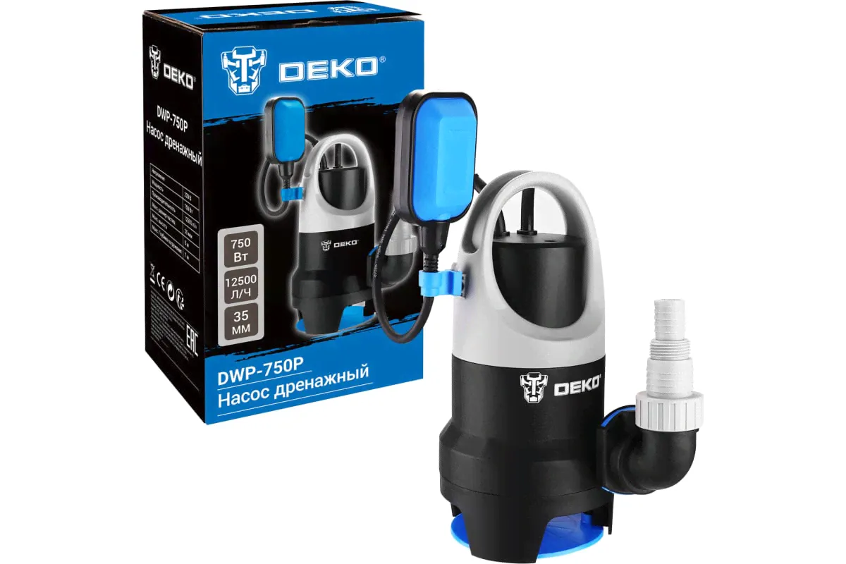 Deko 076-0515 Насос дренажный DWP-750P (грязевая, поплавок, 220В, 750Вт, пластик)